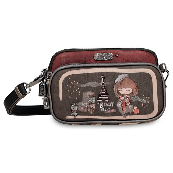 Torebka damska Anekke, mała we wzory z regulowanym paskiem i 3 komorami, brązowa, 41803-445. Brązowe torebki klasyczne Anekke, bez wzorów, z materiału, małe, bez dodatków. Za 299,00 zł.