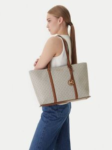 MICHAEL Michael Kors Torebka Temple Tote 30R4G1LT3B Beżowy. Brązowe torebki klasyczne MICHAEL Michael Kors, bez wzorów, ze skóry, bez dodatków. Za 696,99 zł.