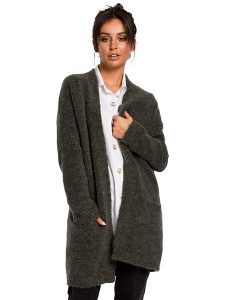 Be Wear Kardigan w kolorze ciemnozielonym rozmiar: S/M. Brązowe kardigany Be Wear, m, bez wzorów, z wełny, bez ramiączek. Za 162,49 zł.