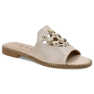 Złote Klapki S.Barski Eleganckie Buty Damskie. Żółte klapki S.BARSKI, bez wzorów, ze skóry ekologicznej, bez obcasa. Za 119,00 zł.