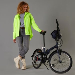 Kurtka Przeciwdeszczowa Na Rower Miejski 120 Ppe Damska. Żółte kurtki B'TWIN, l, bez wzorów, z materiału, bez kaptura. Za 119,99 zł.