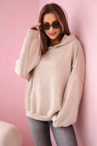 Bluza z kapturem masełko beżowa. Brązowe bluzy KESI, l, bez wzorów, z elastanu, z kapturem. Za 204,91 zł.