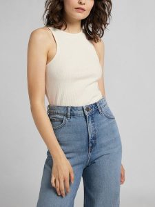 LEE RIBBED TANK DAMSKI TOP BEZRĘKAWNIK ECRU L44QPJNQ 112109960. Topy Lee, l, bez wzorów, bez kołnierzyka, bez ramiączek. Za 99,99 zł.
