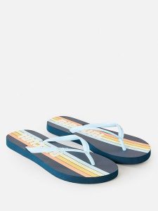 Rip Curl Japonki w kolorze granatowo-żółtym rozmiar: 40. Niebieskie klapki Rip Curl, bez wzorów, z otwartym noskiem, bez obcasa. Za 48,28 zł.