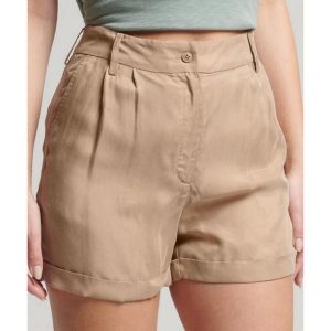 Spodenki turystyczne damskie Superdry Studios Cupro. Brązowe szorty Superdry, bez wzorów, z wiskozy. Za 155,00 zł.