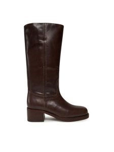 Bronx Kozaki Ky Ley 14344-V Brązowy. Brązowe kozaki Bronx, bez wzorów, ze skóry, bez obcasa, na słupku, bez zapięcia. Za 759,99 zł.