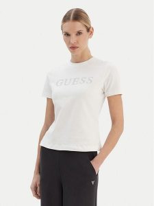 Guess T-Shirt V6RI20 J1314 Biały Regular Fit. Białe t-shirty Guess, xl, z aplikacjami, z bawełny, bez kołnierzyka, bez ramiączek. Za 159,99 zł.
