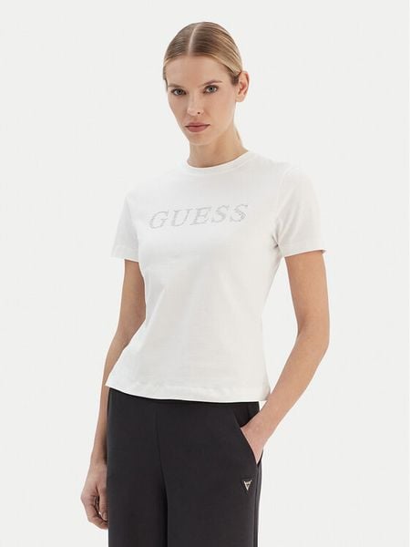 Guess T-Shirt V6RI20 J1314 Biały Regular Fit. Białe t-shirty Guess, xl, z aplikacjami, z bawełny, bez kołnierzyka, bez ramiączek. Za 159,99 zł.