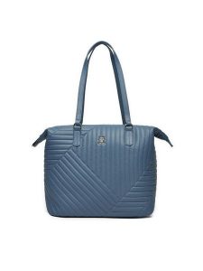 Tommy Hilfiger Torebka Poppy Reform Tote Qu AW0AW17013 Niebieski. Niebieskie torebki klasyczne TOMMY HILFIGER, bez wzorów, ze skóry, bez dodatków. Za 529,99 zł.