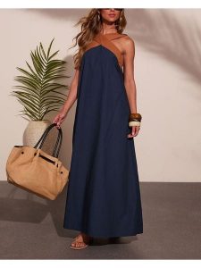 Milan Kiss Sukienka w kolorze granatowo-brązowym rozmiar: XL. Brązowe sukienki Milan Kiss, xl, bez wzorów, bez kołnierzyka, bez ramiączek, maxi. Za 239,95 zł.