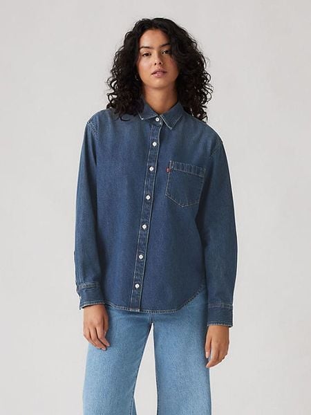 Levi's Koszula dżinsowa "Harlie Boyfriend" w kolorze niebieskim rozmiar: S. Niebieskie koszule Levi's®, s, bez wzorów, z bawełny, bez kołnierzyka, bez ramiączek. Za 172,89 zł.