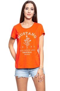 MUSTANG T SHIRT DAMSKI Alina C Print 1009870 7096. Brązowe t-shirty Mustang, s, bez wzorów, bez kołnierzyka, bez ramiączek. W wyprzedaży za 39,99 zł.