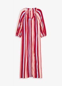 Sukienka typu kaftan z wiskozy z fakturą we wzór w paski. Czerwone sukienki bonprix, bez wzorów, z wiskozy, bez kołnierzyka, bez ramiączek, plisowane. Za 149,99 zł.