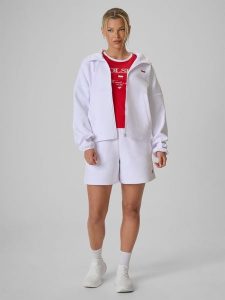 4F Spodenki kibica damskie - białe XL. Białe szorty 4f, bez wzorów, z dresówki, sportowe. Za 129,99 zł.