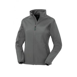 Damska kurtka z recyklingu Result Softshell. Szare kurtki RESULT, bez wzorów, z softshellu, bez kaptura. Za 161,50 zł.