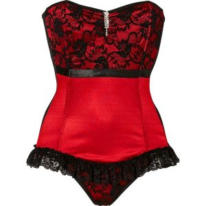 Gorset + stringi (2 części) bonprix czerwono-czarny. Komplety bielizny marki bonprix. Za 99,99 zł.