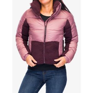 Kurtka ocieplana damska Columbia Leadbetter Point II Sherpa Hybrid. Czerwone kurtki Columbia, bez wzorów, bez kaptura. Za 428,99 zł.