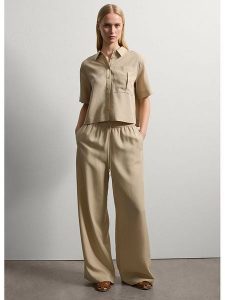 STEFANEL Koszula w kolorze beżowym rozmiar: XL. Brązowe koszule Stefanel, xl, bez wzorów, bez kołnierzyka, bez ramiączek. Za 165,99 zł.