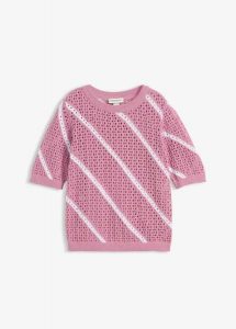 Sweter ażurowy z czystej bawełny. Czerwone swetry klasyczne bonprix, z bawełny, bez kołnierzyka. Za 69,99 zł.