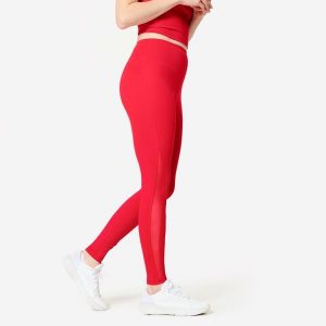 Legginsy fitness damskie Domyos. Czerwone legginsy DOMYOS, bez wzorów, z elastanu. Za 99,99 zł.