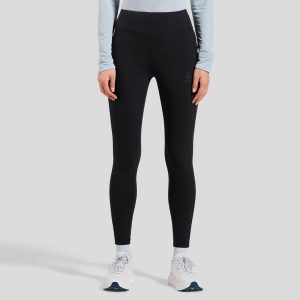 Legginsy tech. Tights ESSENTIAL. Czarne legginsy ODLO, bez wzorów, z elastanu, krótkie. Za 280,20 zł.