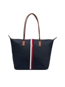 Tommy Hilfiger Torebka Popette Tote Corp AW0AW19027 Granatowy. Niebieskie shopper bag TOMMY HILFIGER, bez wzorów, z materiału, bez dodatków. Za 449,99 zł.