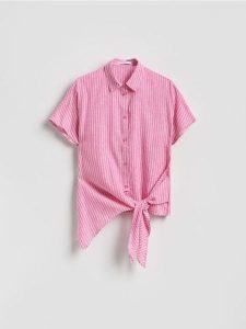 Koszula z lnem - fuksja. Czerwone koszule Reserved, l, bez wzorów, z wiskozy, bez kołnierzyka, bez ramiączek. Za 109,99 zł.