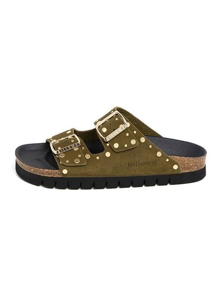 Billowy Skórzane klapki w kolorze khaki rozmiar: 40. Brązowe klapki Billowy, bez wzorów, z otwartym noskiem, bez obcasa. Za 184,95 zł.