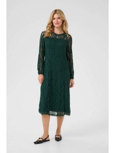 Kaffe Sukienka w kolorze zielonym rozmiar: XS. Zielone sukienki Kaffe, na co dzień, xs, bez wzorów, z koronki, bez kołnierzyka, bez ramiączek, midi, proste. Za 173,99 zł.