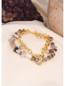 L'Atelier de Gaia Pozłacana bransoletka z kwarcem i cyrkoniami rozmiar: onesize. Szare bransoletki L'Atelier de Gaia, z cyrkonią, pozłacane. Za 84,99 zł.