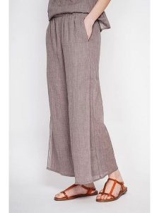 Le Jardin du Lin Lniane kuloty w kolorze brązowym rozmiar: 38. Brązowe spodnie z wysokim stanem Le jardin du lin, bez wzorów, ze lnu, z podwyższonym stanem. Za 130,99 zł.