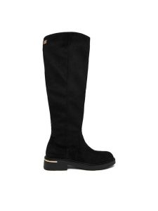 Nine West Kozaki CEO-LB205652-7B Czarny. Czarne kozaki Nine West, bez wzorów, z materiału, bez obcasa, na płaskiej podeszwie, bez zapięcia. Za 299,99 zł.