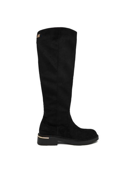 Nine West Kozaki CEO-LB205652-7B Czarny. Czarne kozaki Nine West, bez wzorów, z materiału, bez obcasa, na płaskiej podeszwie, bez zapięcia. Za 299,99 zł.