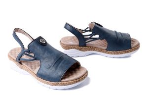 RIEKER V2272-14 blue, sandały damskie. Niebieskie sandały Rieker, bez wzorów, bez obcasa, bez zapięcia. Za 244,93 zł.