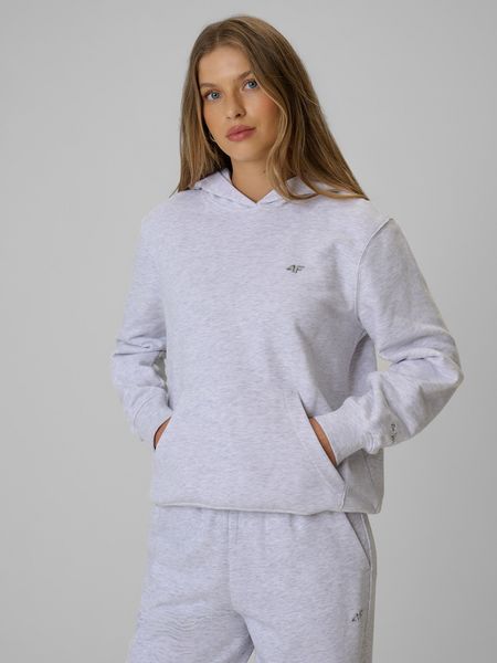 4F Bluza dresowa relaxed z kapturem damska - szara S. Szare bluzy 4f, l, bez wzorów, z bawełny, z kapturem. Za 149,99 zł.