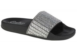 Klapki na basen damskie, Pop Ups-New Spark. Szare klapki Skechers, bez wzorów, z materiału, bez obcasa. Za 189,99 zł.