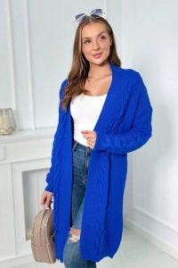 Sweter Kardigan splot warkocz chabrowy. Niebieskie kardigany KESI, z wełny. Za 209,11 zł.