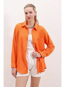 Trendyol Koszula w kolorze pomarańczowym rozmiar: 38. Pomarańczowe koszule Trendyol, bez wzorów, bez kołnierzyka, bez ramiączek. Za 60,99 zł.