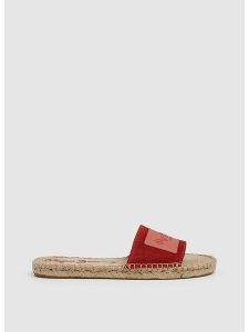 Pepe Jeans FOOTWEAR Skórzane klapki w kolorze czerwonym rozmiar: 38. Czerwone klapki Pepe Jeans FOOTWEAR, bez wzorów, z jeansu, z otwartym noskiem, bez obcasa. Za 114,17 zł.