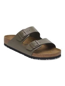 Birkenstock Skórzane klapki "Arizona" w kolorze brązowym rozmiar: 39. Brązowe klapki Birkenstock, bez wzorów, z nubiku, z otwartym noskiem, bez obcasa. Za 386,53 zł.