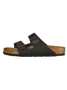 Birkenstock Skórzane klapki "Arizona" w kolorze czarnym rozmiar: 43. Czarne klapki Birkenstock, bez wzorów, bez obcasa. Za 434,85 zł.