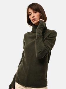 Just Cashmere Kaszmirowy sweter "June" w kolorze khaki rozmiar: L. Zielone golfy Just Cashmere, bez wzorów, z kaszmiru. Za 435,11 zł.