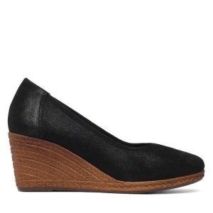 Półbuty Lasocki. Czarne czółenka Lasocki, bez wzorów, bez obcasa, na koturnie, bez zapięcia. Za 199,99 zł.