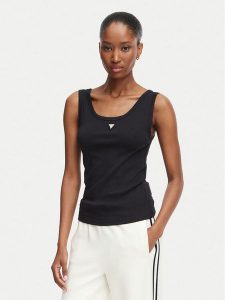 Guess Top V6YP09 K4312 Czarny Regular Fit. Czarne topy Guess, l, z aplikacjami, z bawełny, bez kołnierzyka, bez ramiączek. Za 154,99 zł.