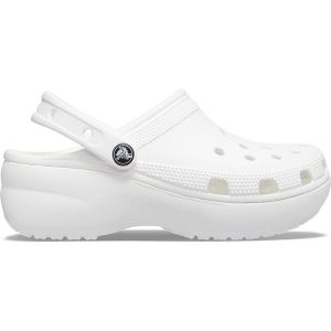 Klapki Crocs Model Classic Platform Clog W Kolor Biały. Białe klapki Crocs, bez wzorów, z gumy, bez obcasa. Za 278,00 zł.