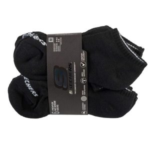 Skarpetki sportowe dla dorosłych 6pk Unisex 1/2 Terry Crew. Czarne skarpetki Skechers, bez wzorów, z bawełny. Za 59,99 zł.