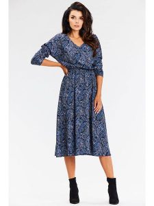 Awama Sukienka w kolorze granatowym rozmiar: XL. Niebieskie sukienki Awama, xl, bez wzorów, bez kołnierzyka, bez ramiączek, midi. Za 119,99 zł.