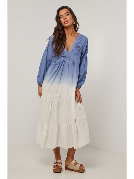 Le Monde du Lin Sukienka w kolorze niebiesko-białym rozmiar: 36/38. Białe sukienki Le Monde du Lin, bez wzorów, z bawełny, klasyczne, bez kołnierzyka, bez ramiączek, midi. Za 166,10 zł.