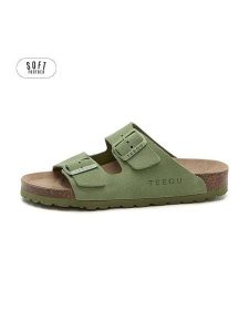 Teegu Skórzane klapki w kolorze zielonym rozmiar: 40. Zielone klapki teegu, bez wzorów, z otwartym noskiem, bez obcasa. Za 130,99 zł.