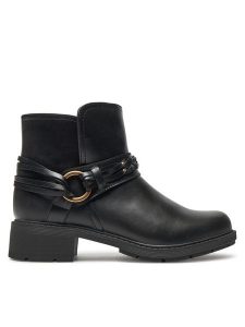 Clarks Botki Hearth Kaylie 26179613 Czarny. Czarne botki Clarks, bez wzorów, ze skóry, bez obcasa, na płaskiej podeszwie, bez zapięcia. Za 419,99 zł.
